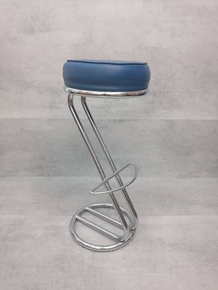 Mid-Century Modern Leather and Chrome Bar Stool 1980s Italy