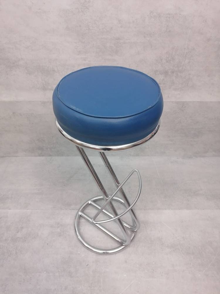 Mid-Century Modern Leather and Chrome Bar Stool 1980s Italy