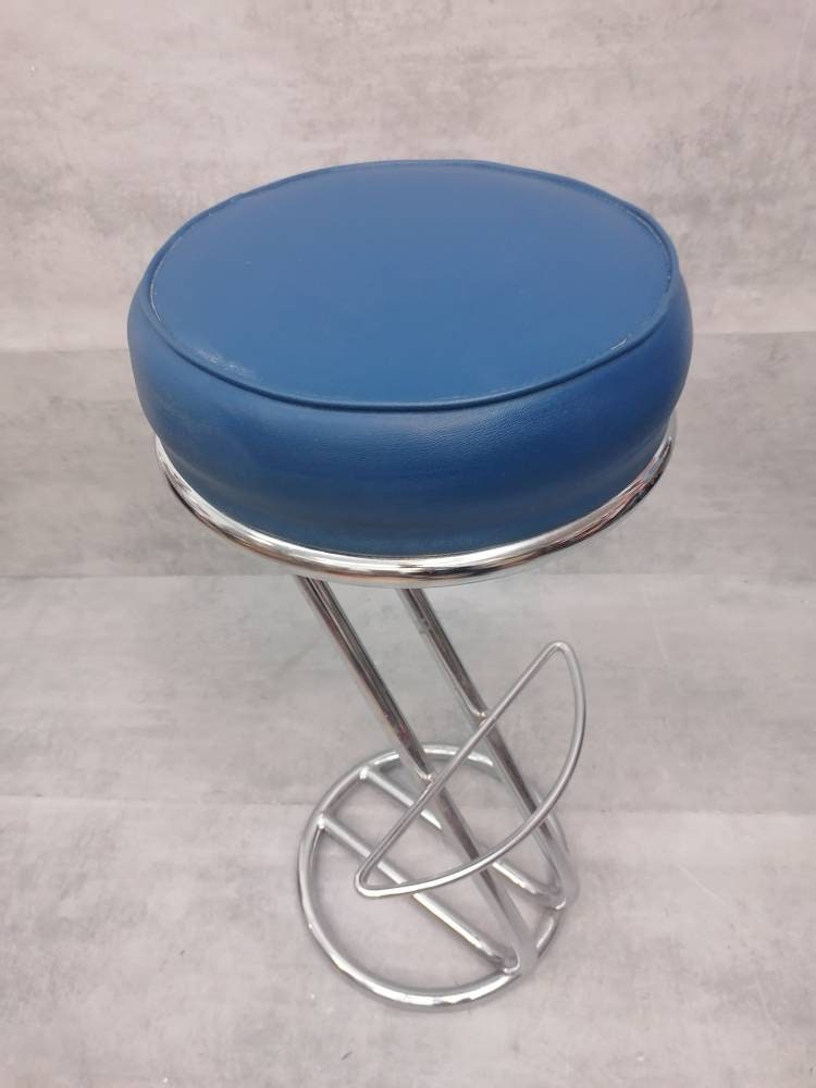 Mid-Century Modern Leather and Chrome Bar Stool 1980s Italy