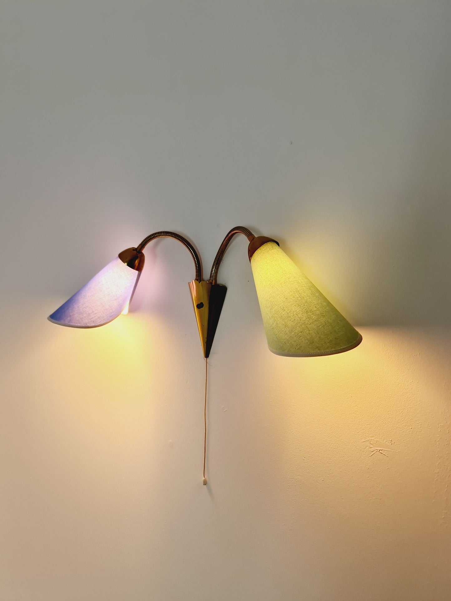 Mid century German brass & metal wall lamp with flex arms, 1950s