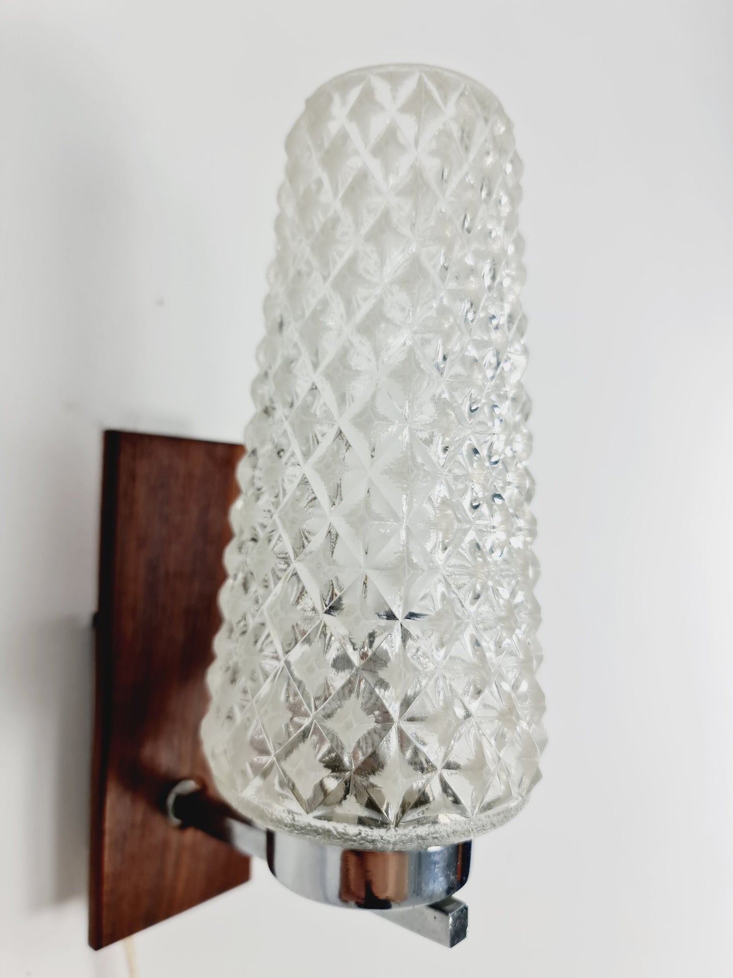 Pair Mid century Danish glas & teak wall lamps, bedside lamps, 1960s