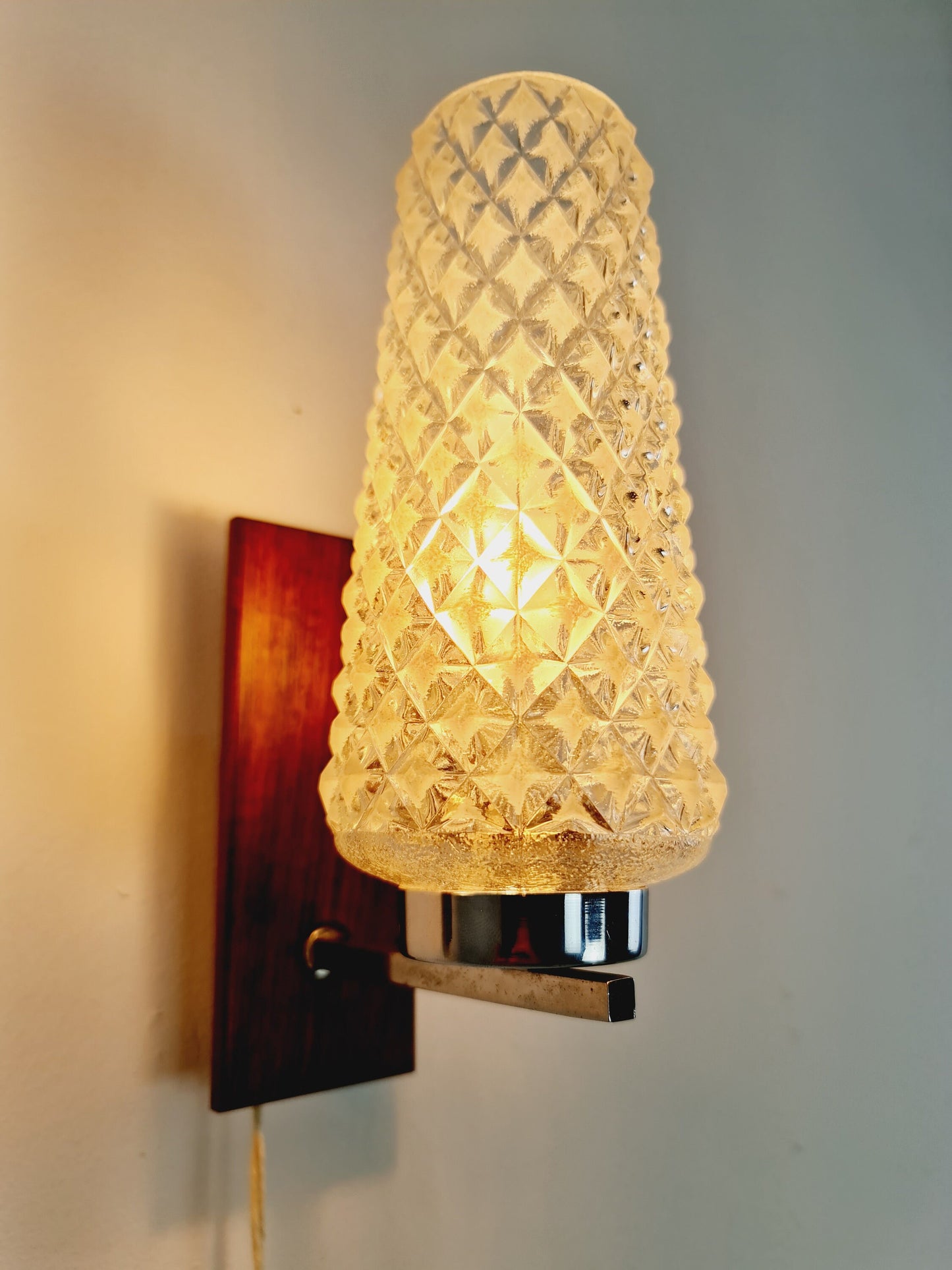 Pair Mid century Danish glas & teak wall lamps, bedside lamps, 1960s