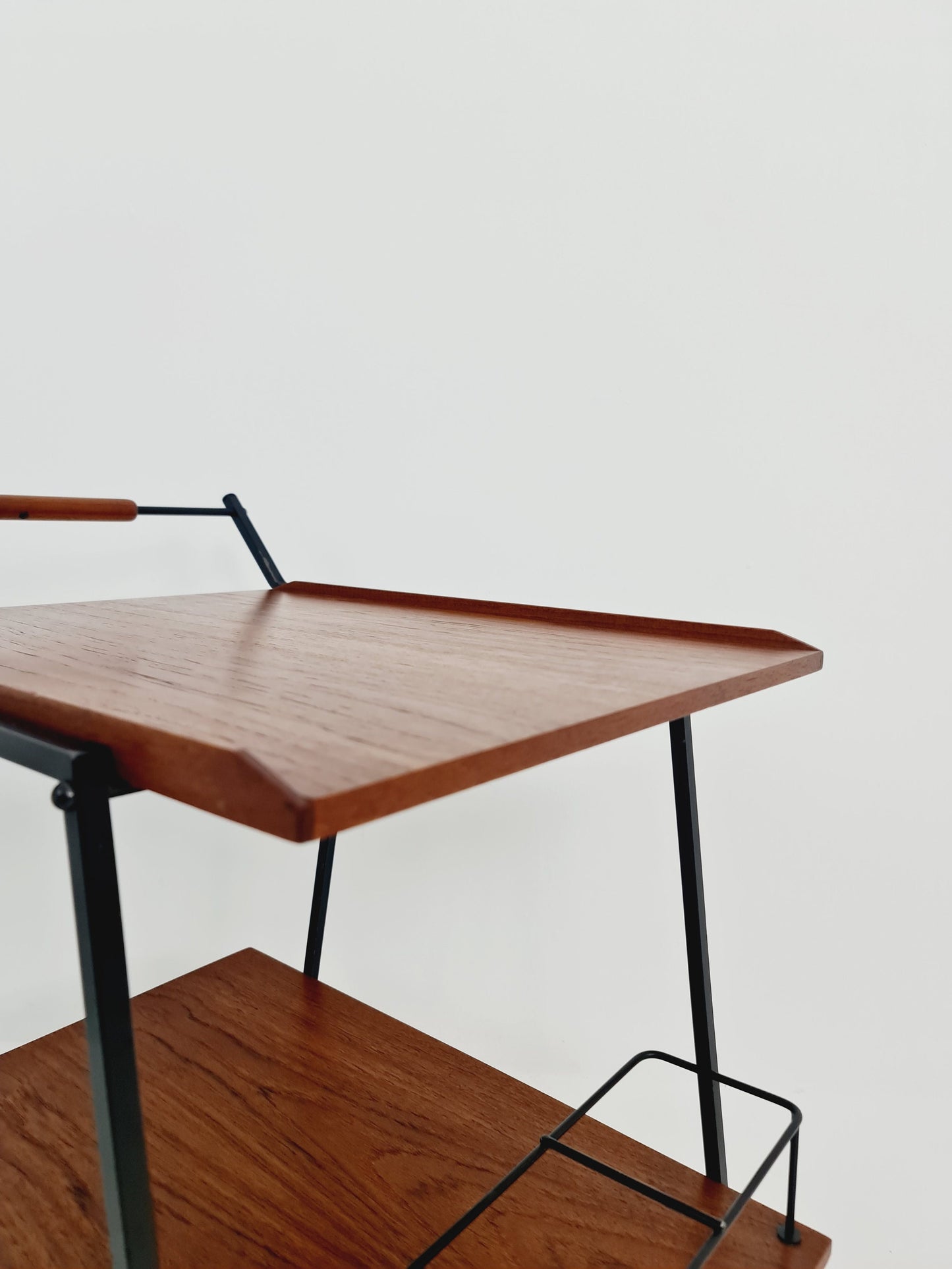 Vintage German mid century trolley bar cart in teak & metal, 1960s