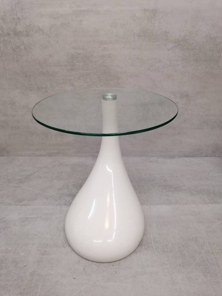 1 of 2 Mid Century style side table - night stand pap art style white and glass