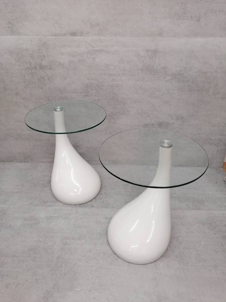 1 of 2 Mid Century style side table - night stand pap art style white and glass
