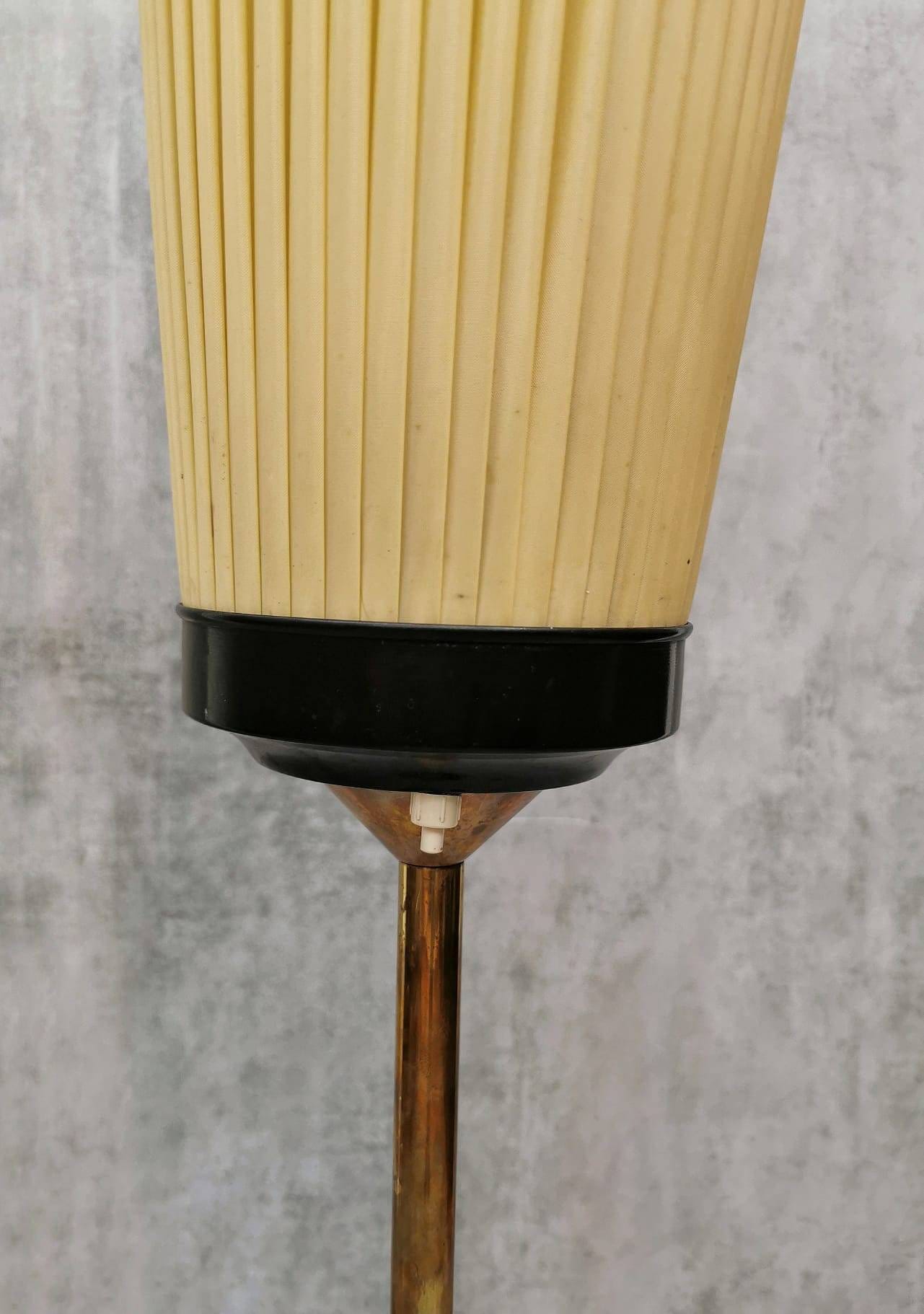 Mid-Century Modern Brass and Illustrated Fabric Floor Lamp, 1950s, Germany