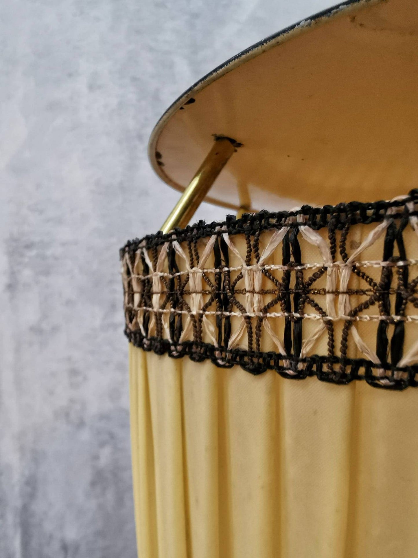 Mid-Century Modern Brass and Illustrated Fabric Floor Lamp, 1950s, Germany