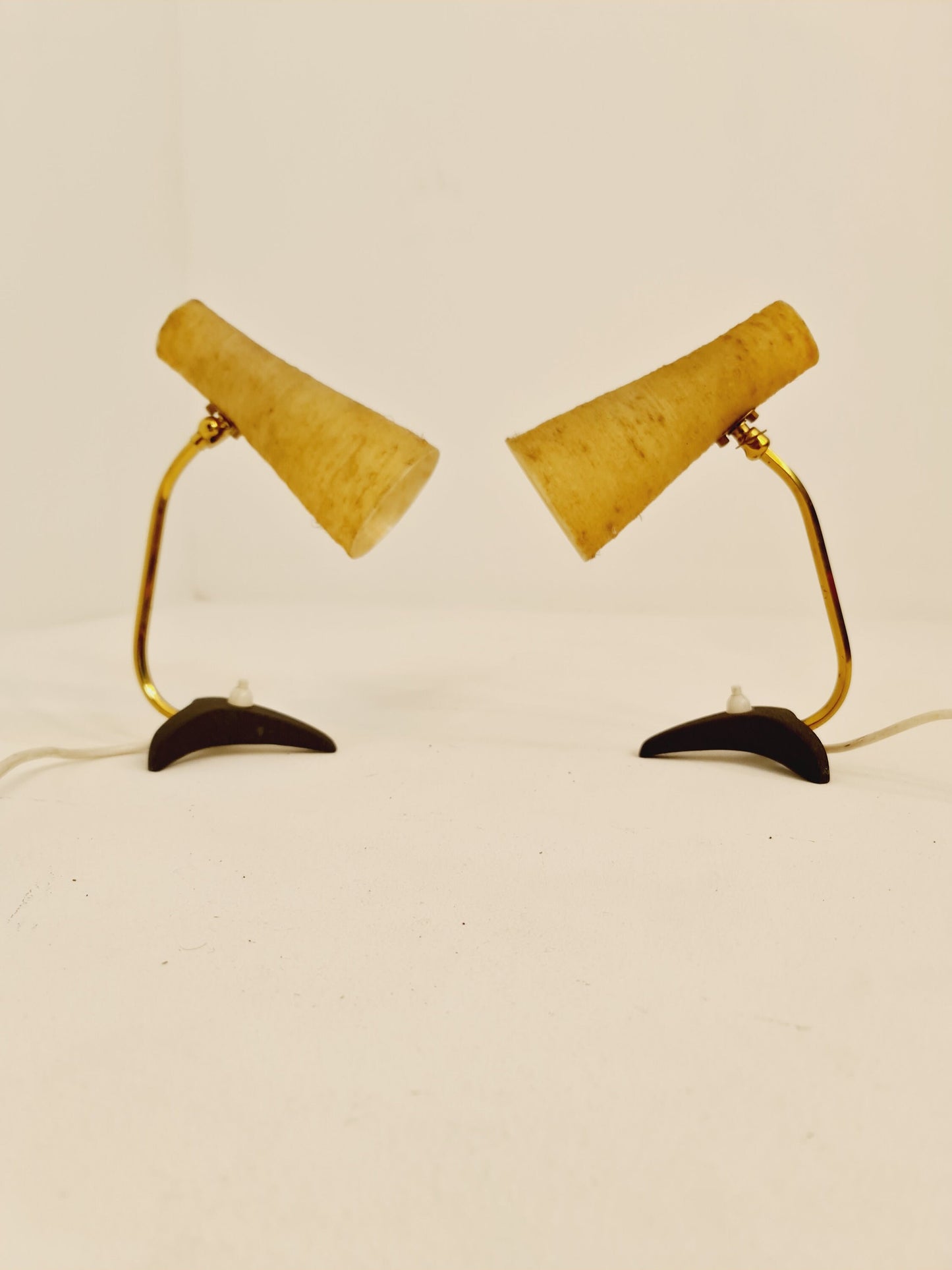Pair of German vintage / bedside lamps, brass and glass fiber, by Cosack 1950s