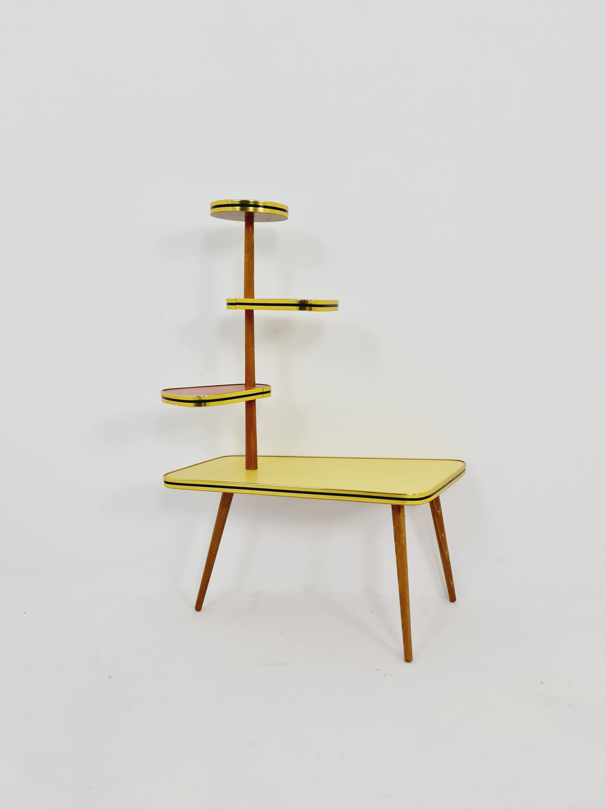 1950s German Plant Stand, Colorful Vintage Mid-Century Minimalist Indoor Plant Stand Side Table Retro flower table