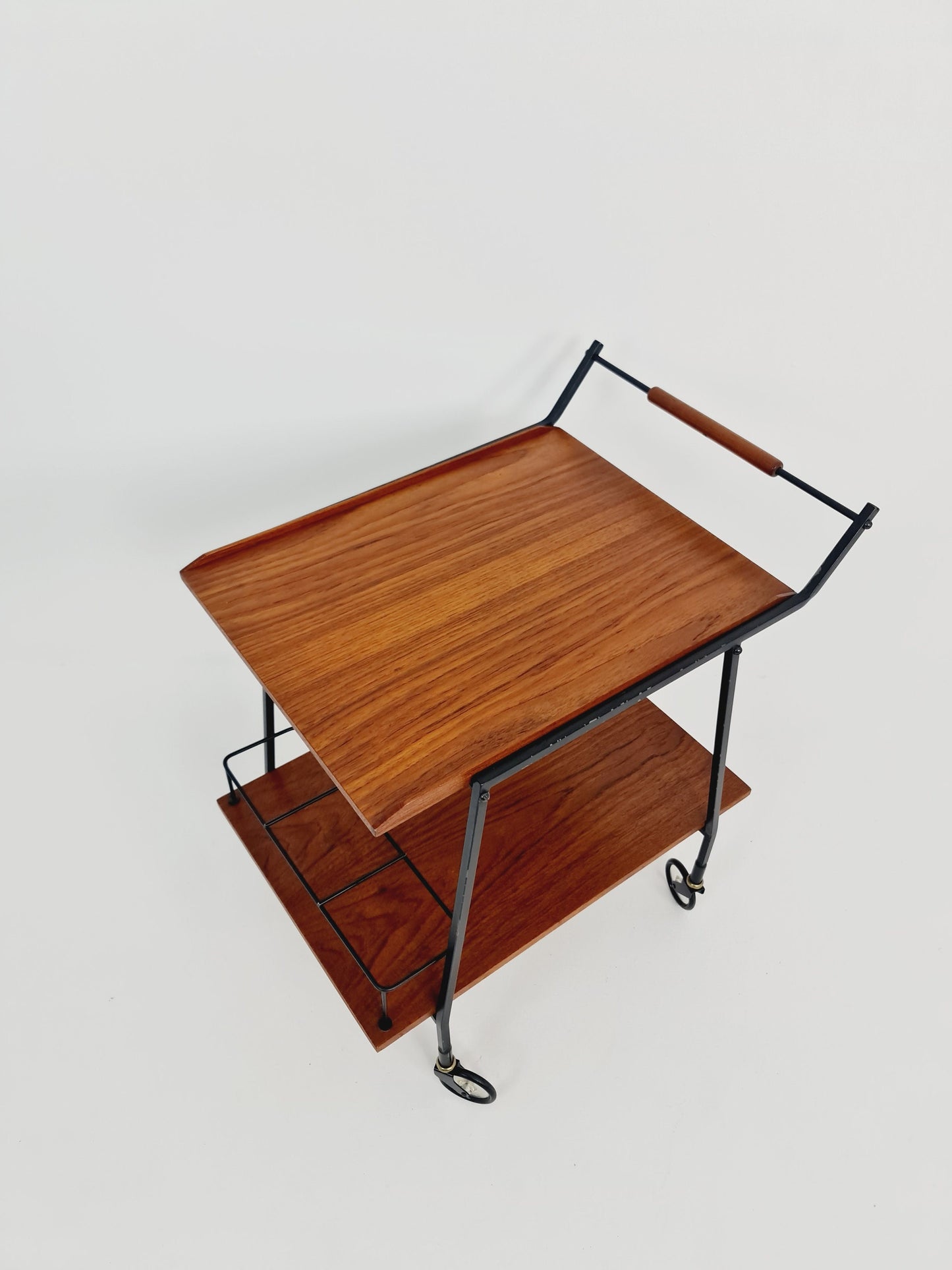 Vintage German mid century trolley bar cart in teak & metal, 1960s