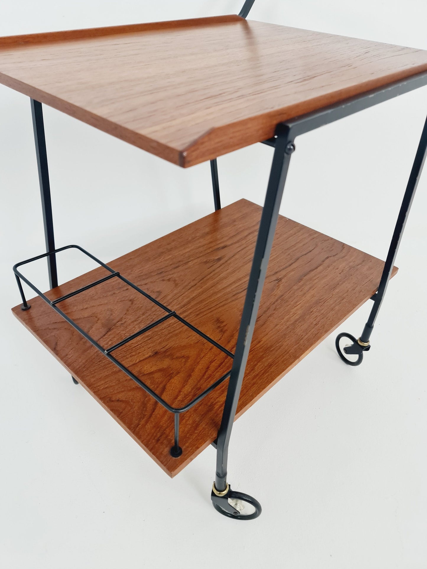 Vintage German mid century trolley bar cart in teak & metal, 1960s