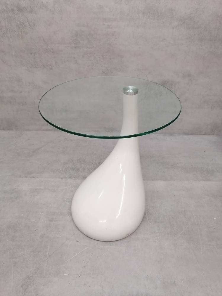 1 of 2 Mid Century style side table - night stand pap art style white and glass