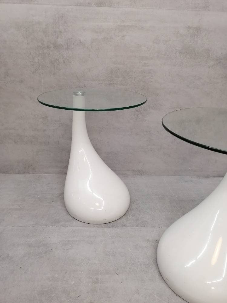1 of 2 Mid Century style side table - night stand pap art style white and glass