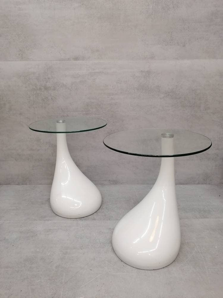 1 of 2 Mid Century style side table - night stand pap art style white and glass