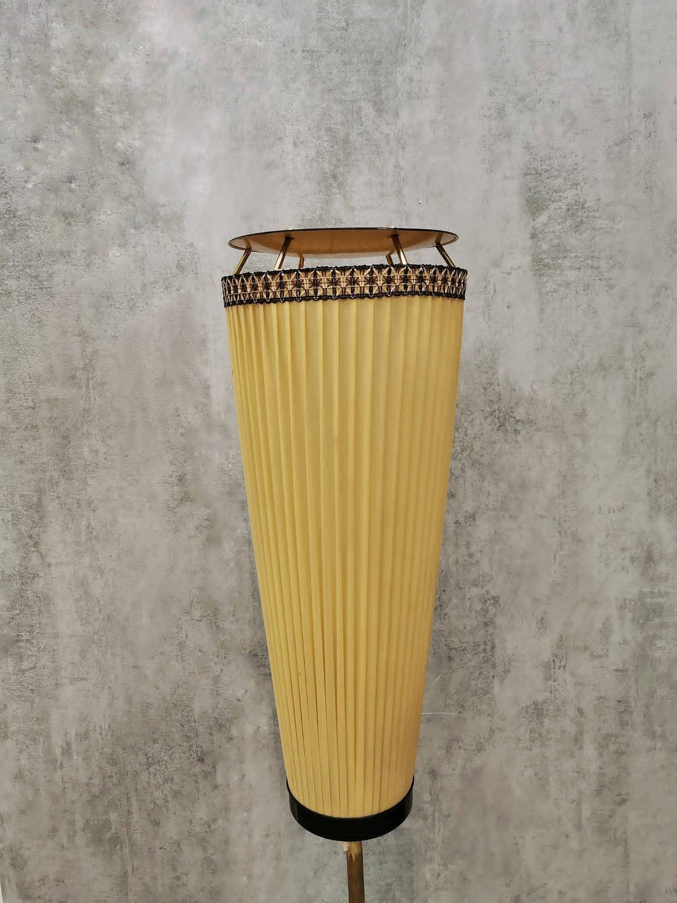 Mid-Century Modern Brass and Illustrated Fabric Floor Lamp, 1950s, Germany
