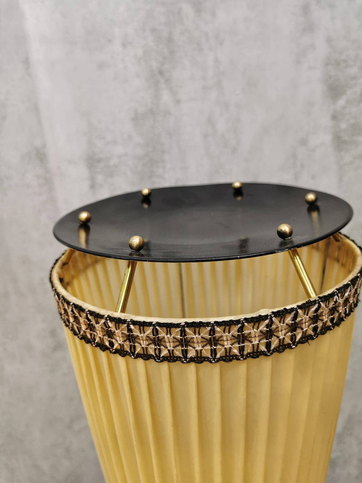 Mid-Century Modern Brass and Illustrated Fabric Floor Lamp, 1950s, Germany