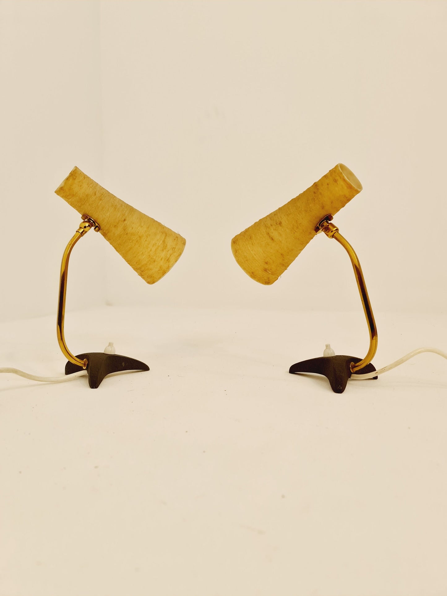 Pair of German vintage / bedside lamps, brass and glass fiber, by Cosack 1950s