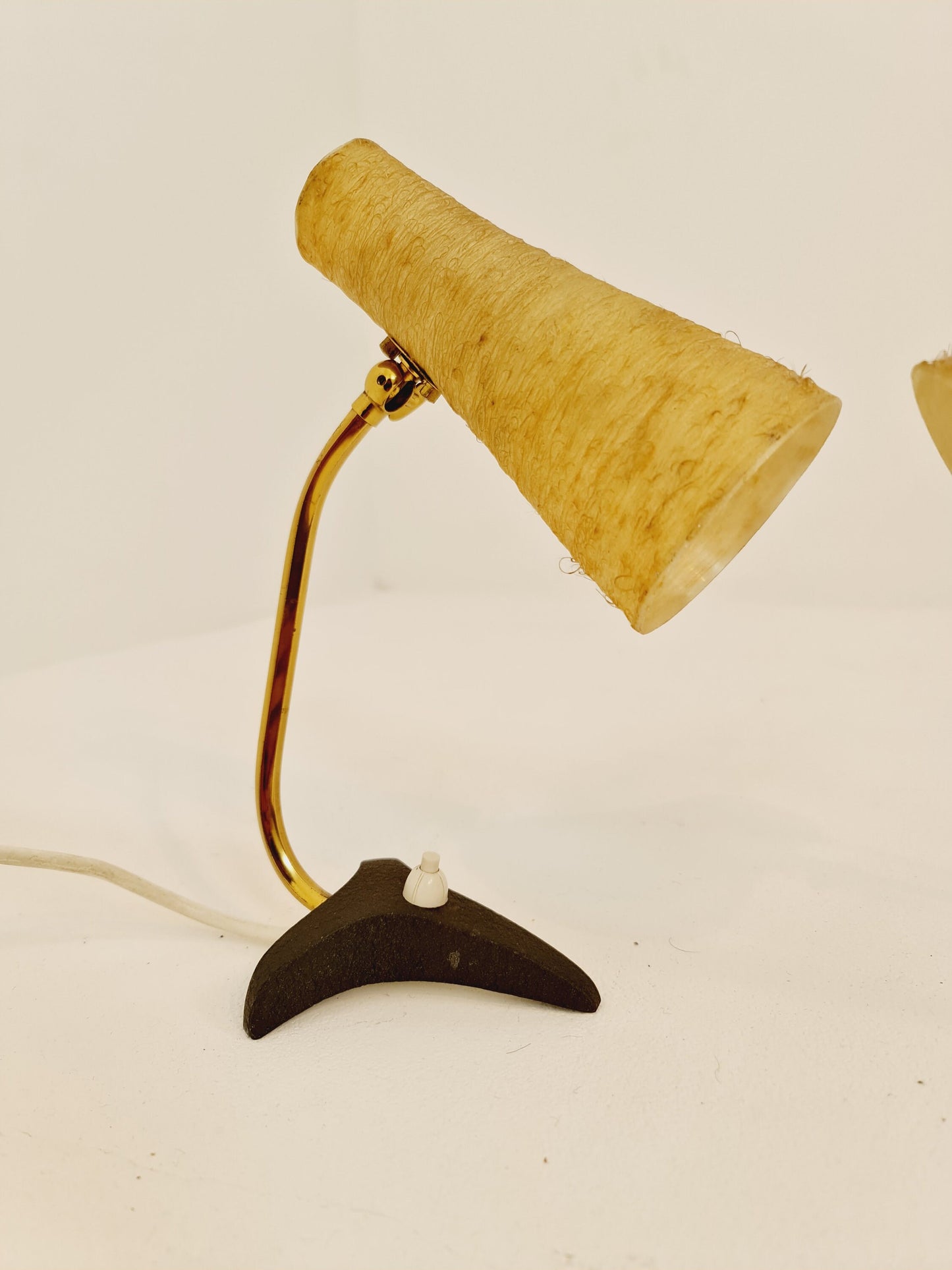 Pair of German vintage / bedside lamps, brass and glass fiber, by Cosack 1950s