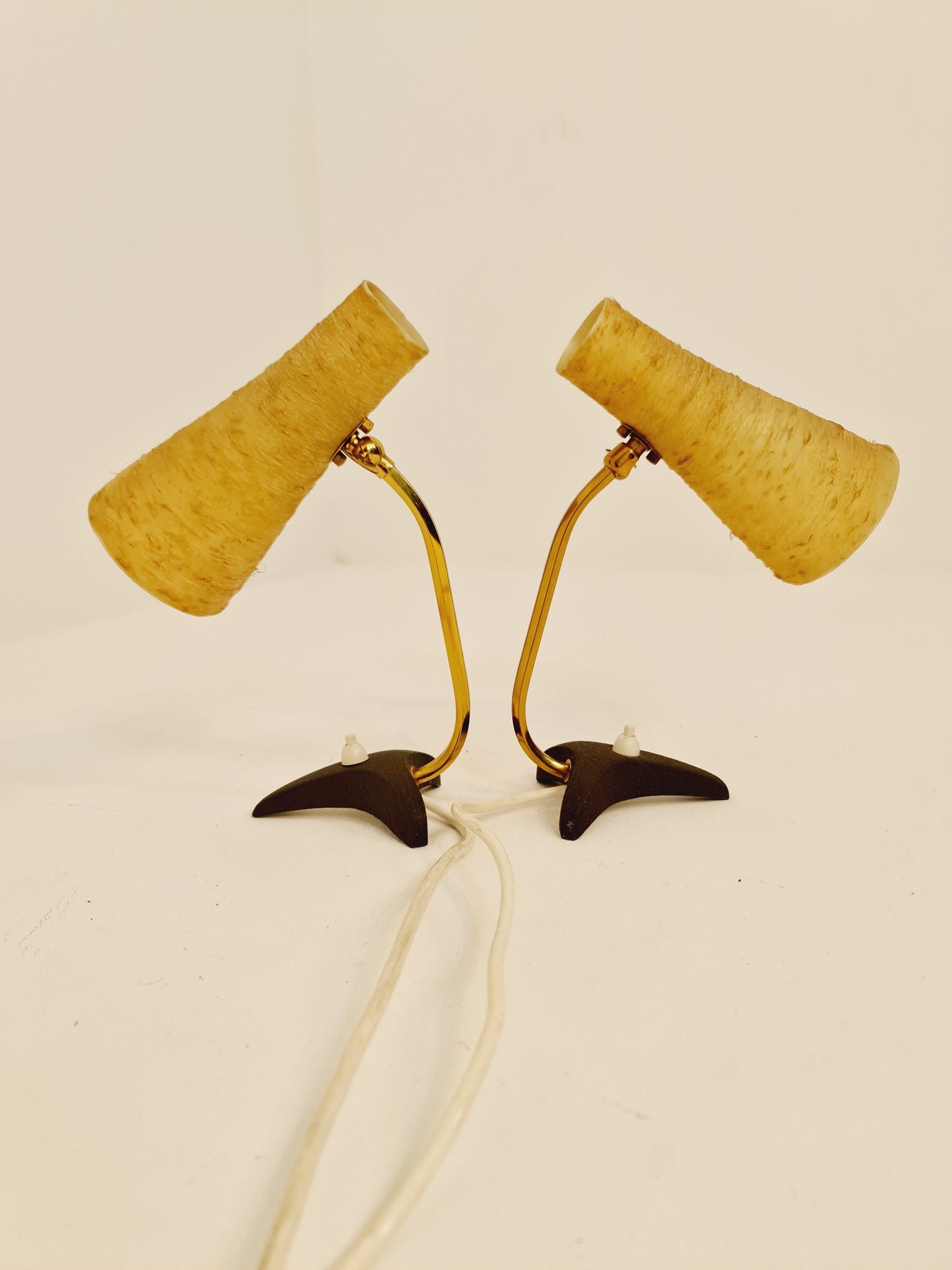 Pair of German vintage / bedside lamps, brass and glass fiber, by Cosack 1950s