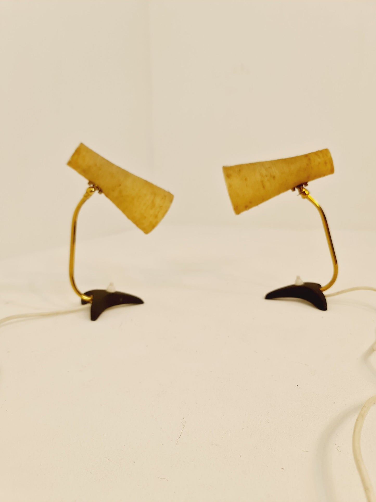 Pair of German vintage / bedside lamps, brass and glass fiber, by Cosack 1950s