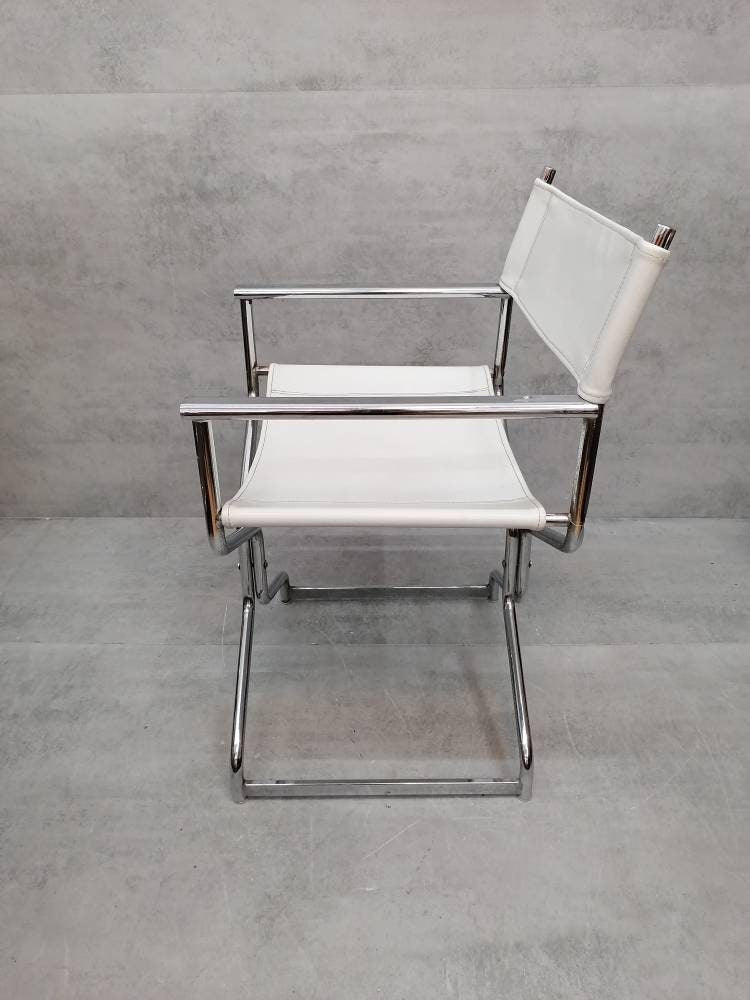 Mid-Century Modern Arrben director's chair in chrome and white leather 1980s