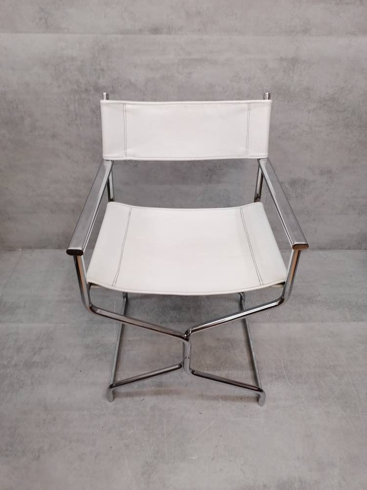 Mid-Century Modern Arrben director's chair in chrome and white leather 1980s
