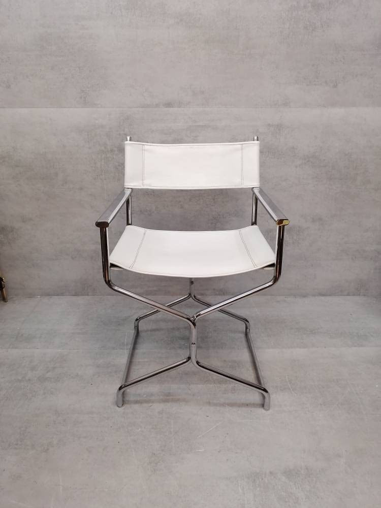 Mid-Century Modern Arrben director's chair in chrome and white leather 1980s