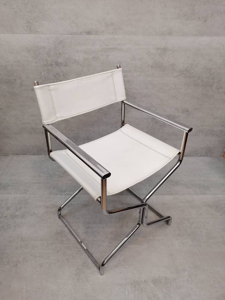 Mid-Century Modern Arrben director's chair in chrome and white leather 1980s