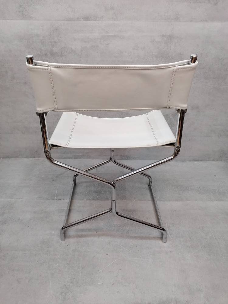 Mid-Century Modern Arrben director's chair in chrome and white leather 1980s