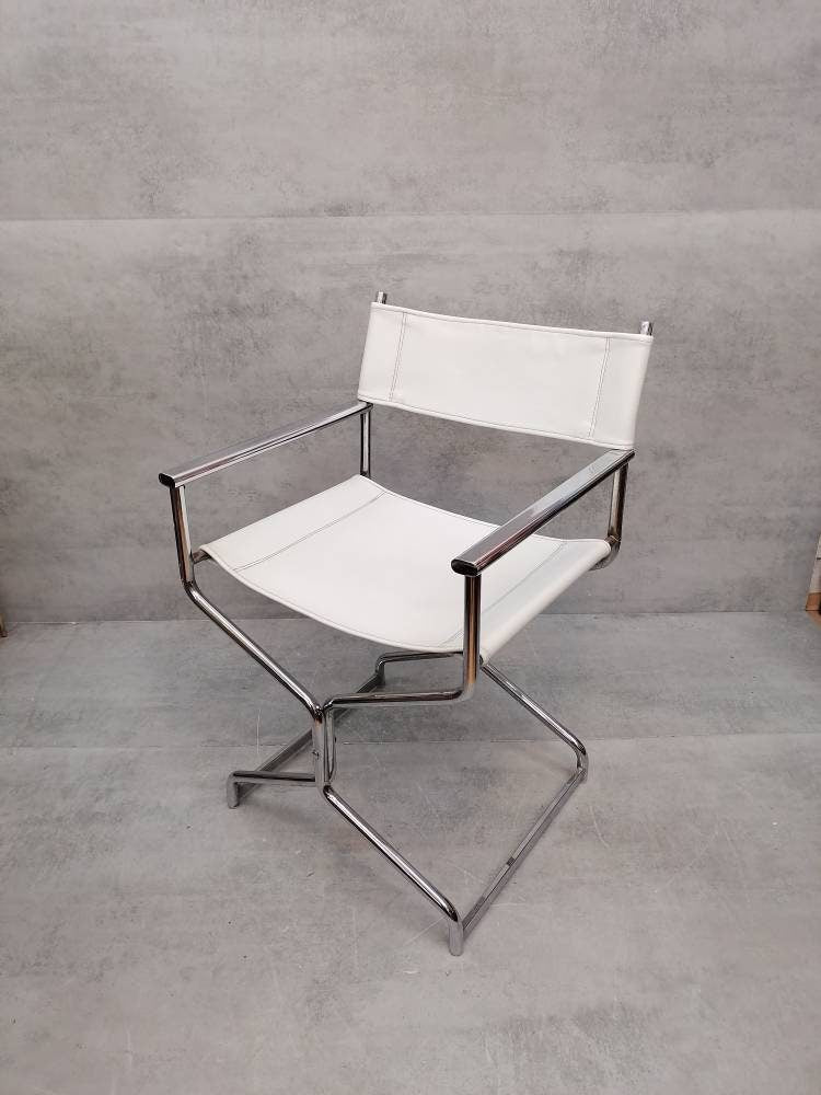 Mid-Century Modern Arrben director's chair in chrome and white leather 1980s