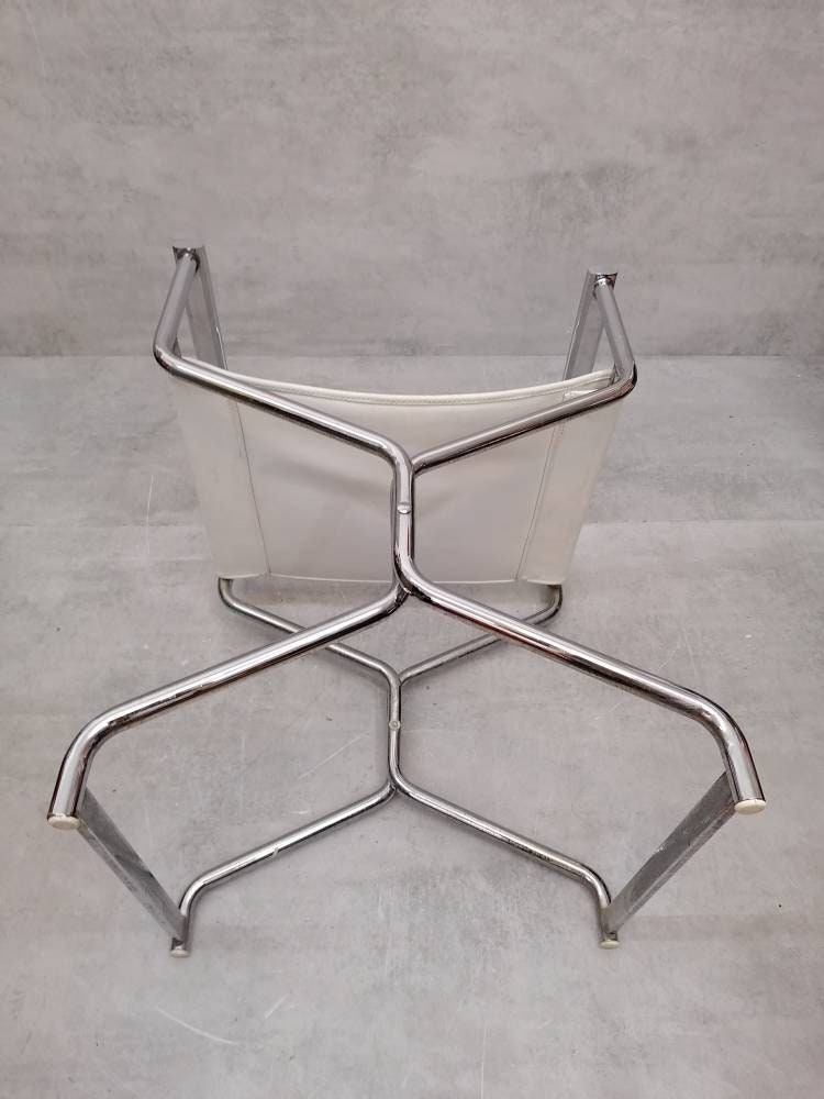 Mid-Century Modern Arrben director's chair in chrome and white leather 1980s