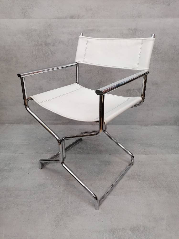 Mid-Century Modern Arrben director's chair in chrome and white leather 1980s