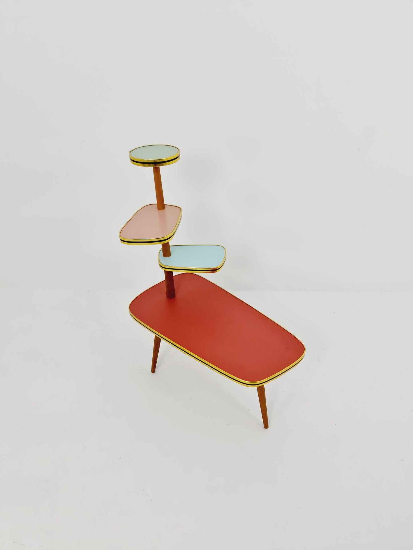 1950s German Plant Stand, Colorful Vintage Mid-Century Minimalist Indoor Plant Stand Side Table Retro flower table