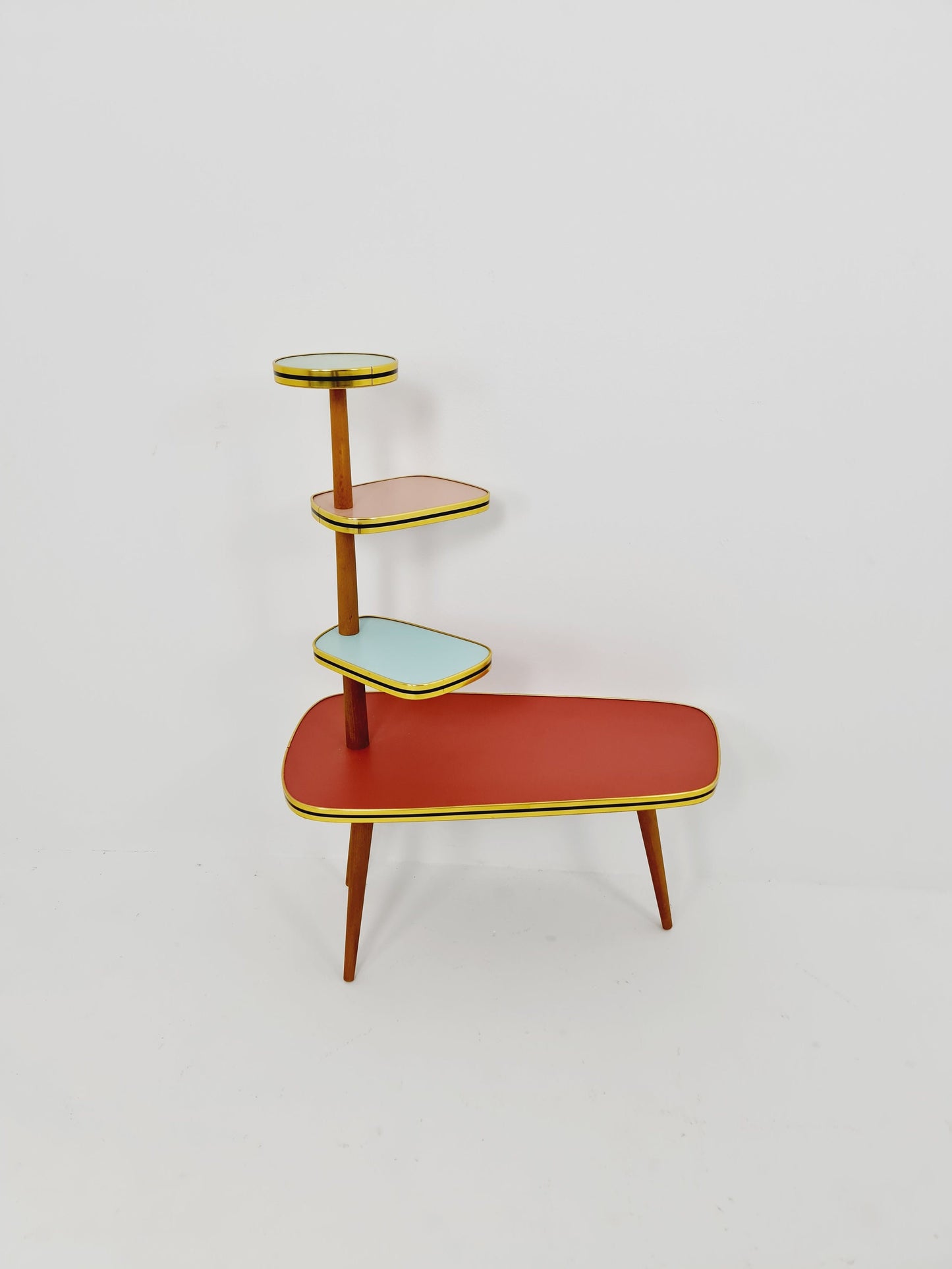 1950s German Plant Stand, Colorful Vintage Mid-Century Minimalist Indoor Plant Stand Side Table Retro flower table