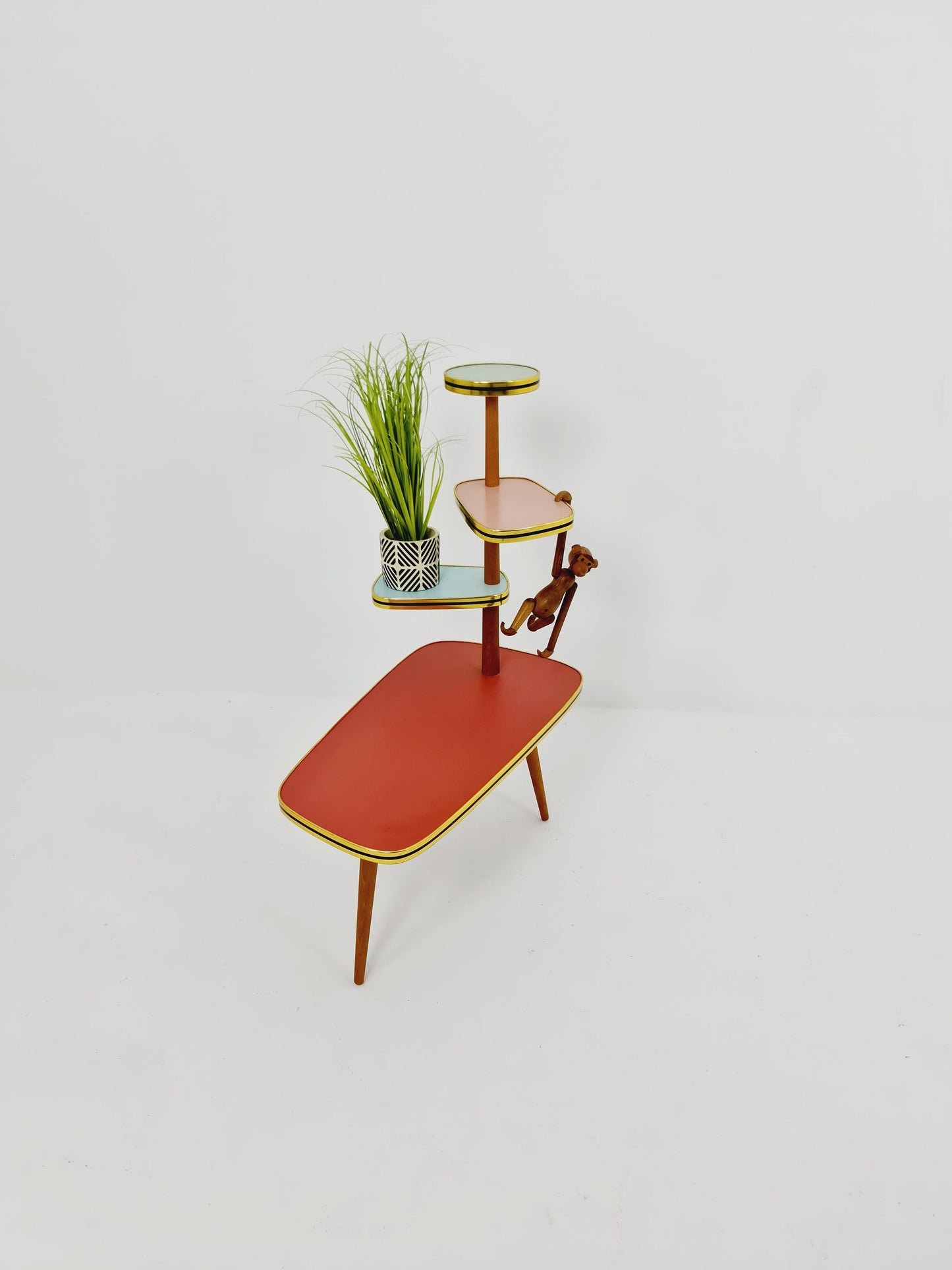 1950s German Plant Stand, Colorful Vintage Mid-Century Minimalist Indoor Plant Stand Side Table Retro flower table