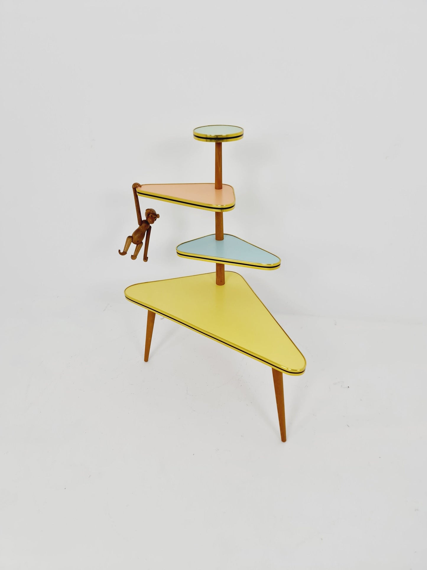1950s German Plant Stand, Colorful Vintage Mid-Century Minimalist Indoor Plant Stand Side Table Retro flower table