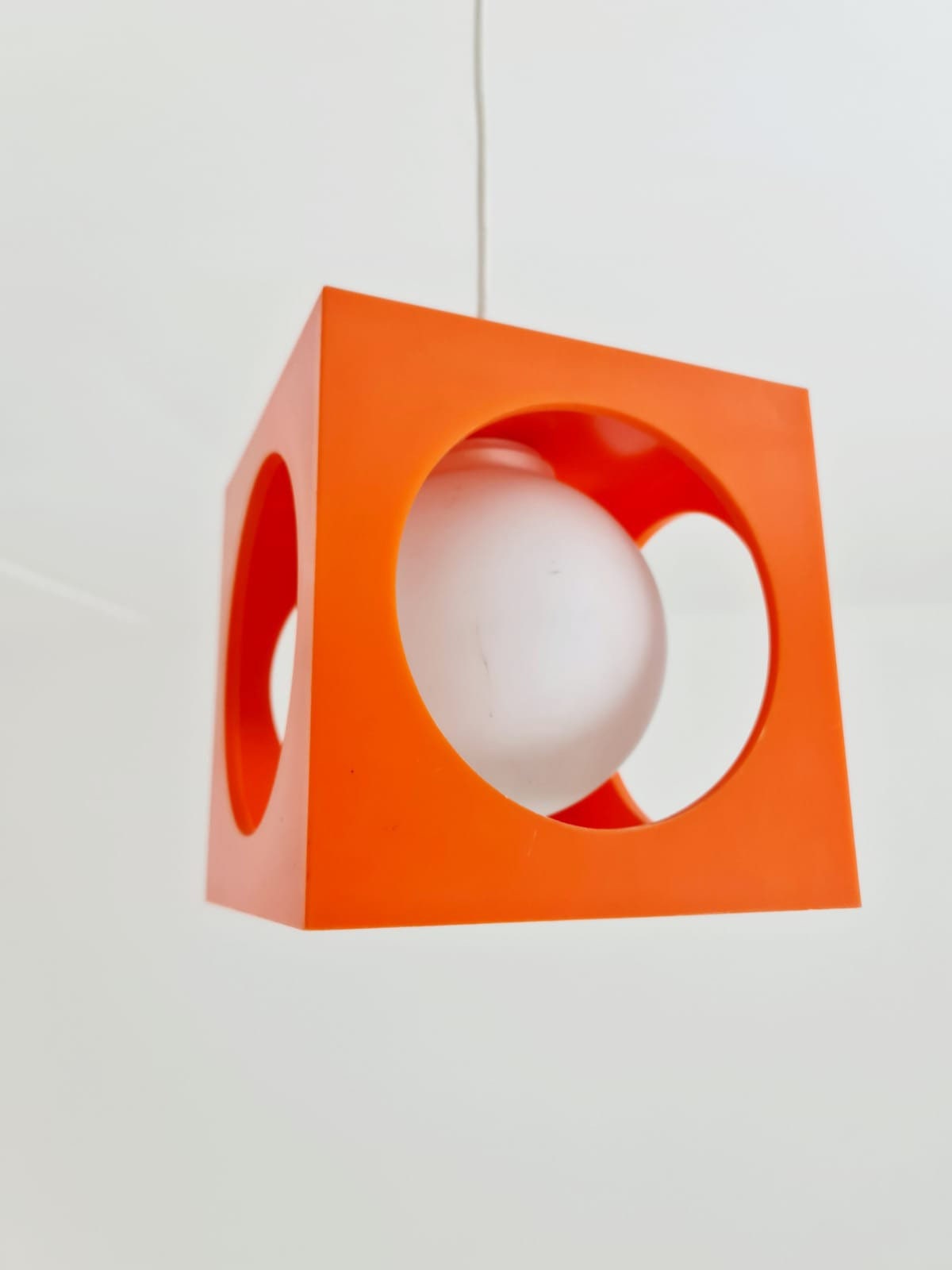 Space Age Ceiling lamp/ Pendant lamp by Richard Essig , orange and white 1970s