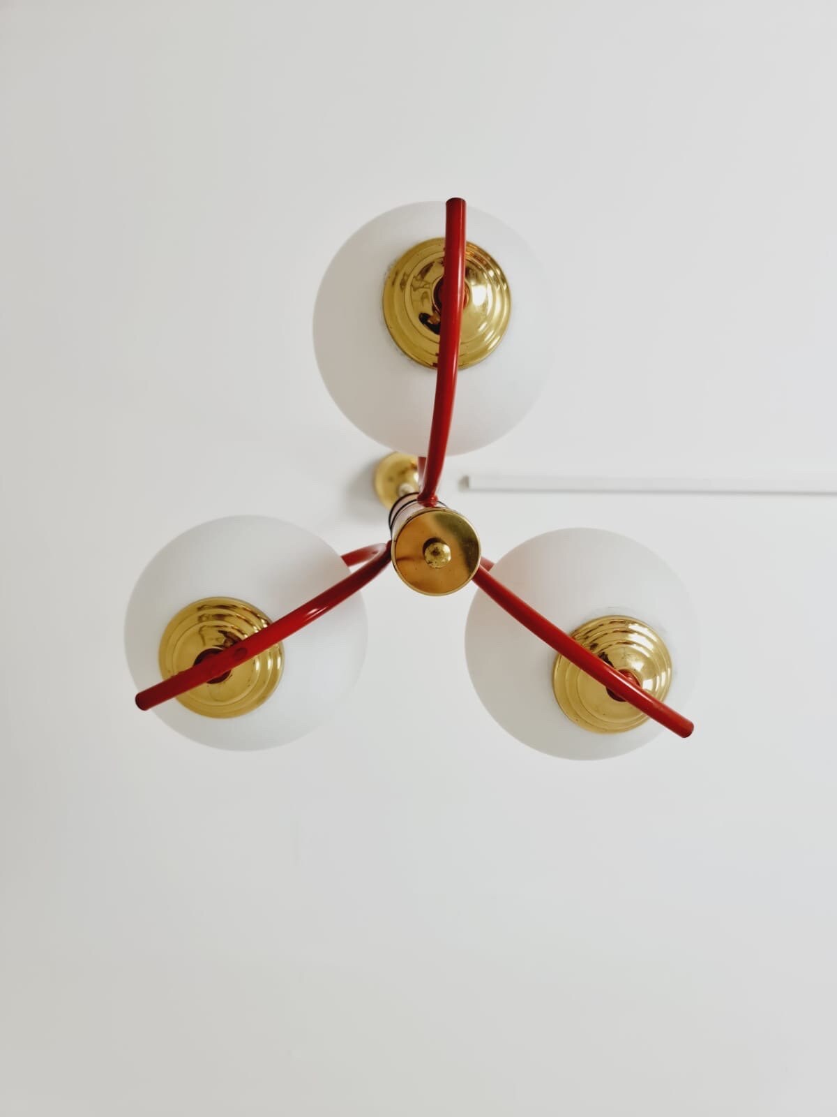 Space Age Ceiling lamp/ Pendant lamp by Richard Essig Sputnik Atom, red and white 1970s