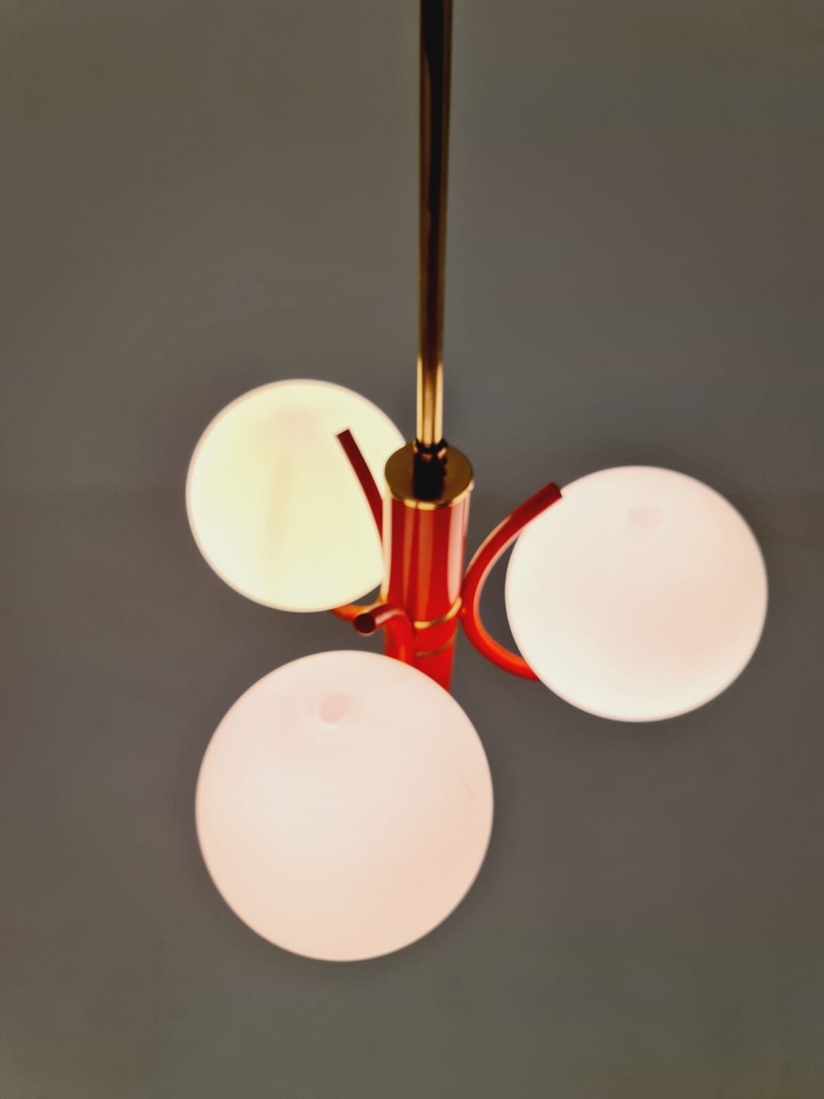 Space Age Ceiling lamp/ Pendant lamp by Richard Essig Sputnik Atom, red and white 1970s