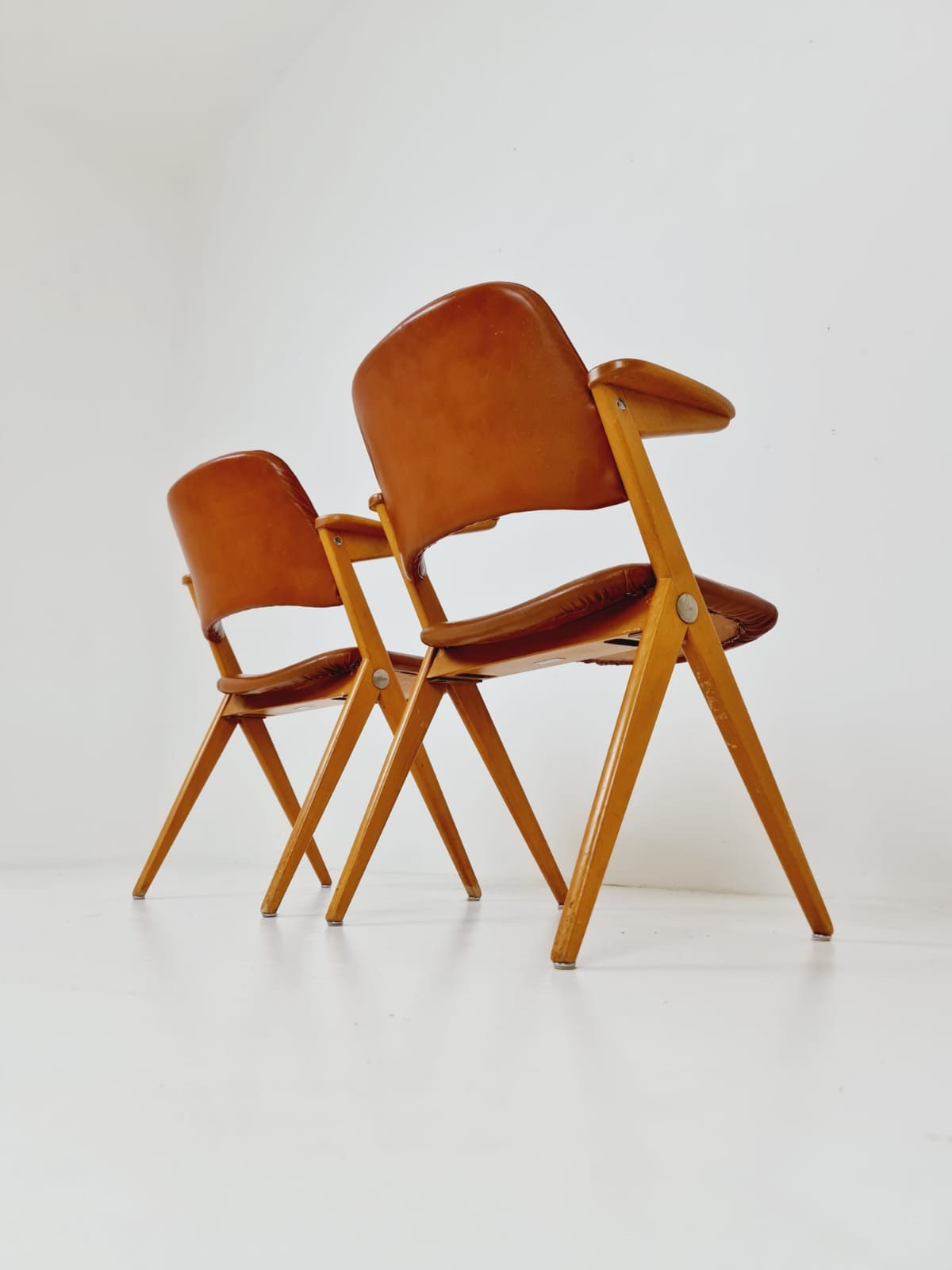 Swedish Midcentury beech & leather armchair Triva by Bengt Ruda for Nordiska Kompaniet, 1960s, set of 2
