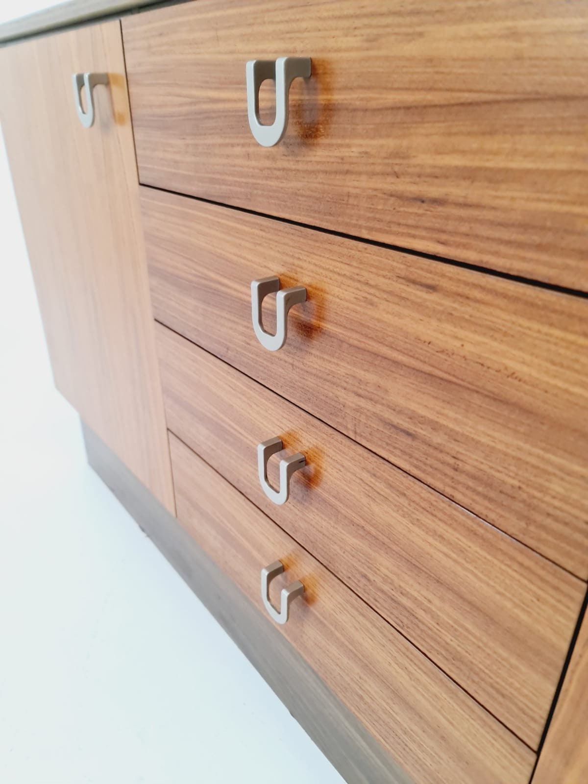 Midcentury German vintage walnut & brass sideboard, 1960s