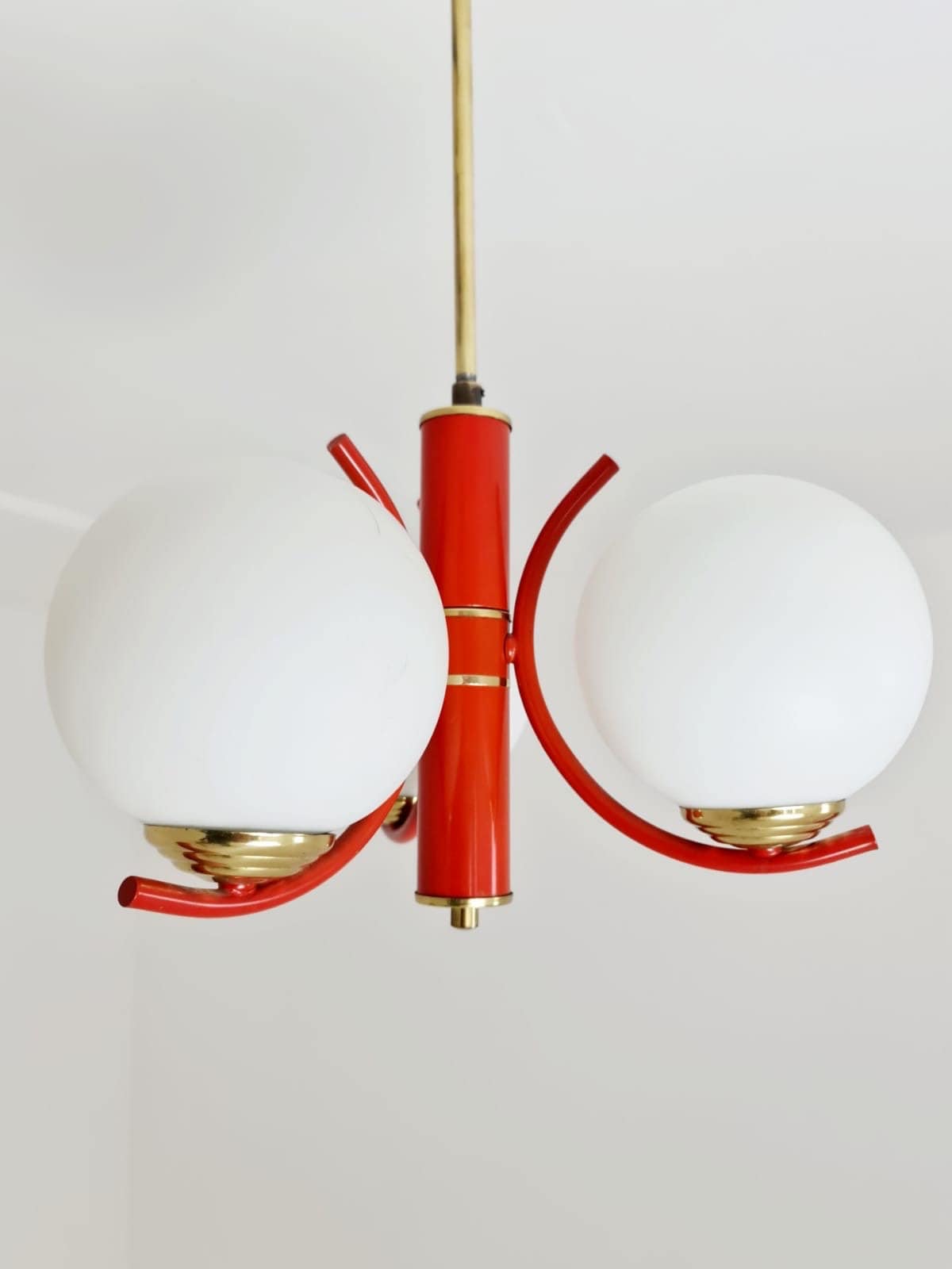 Space Age Ceiling lamp/ Pendant lamp by Richard Essig Sputnik Atom, red and white 1970s