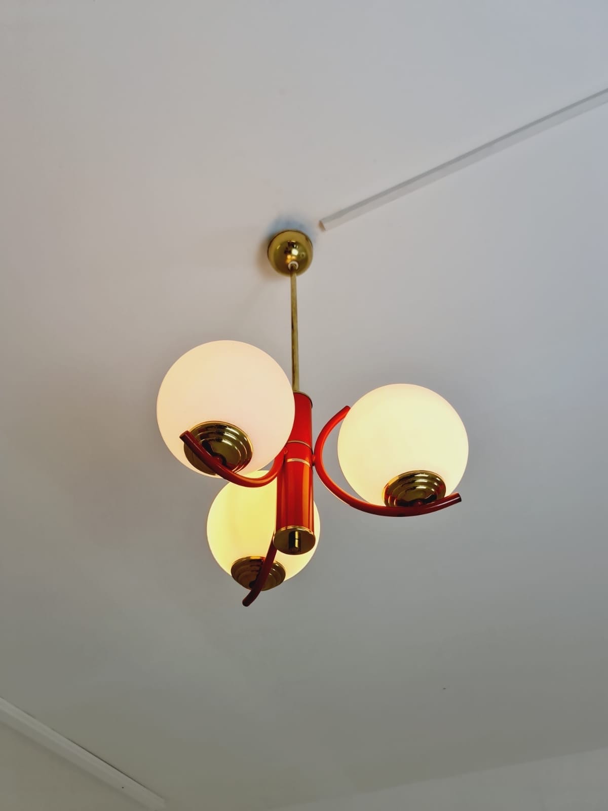 Space Age Ceiling lamp/ Pendant lamp by Richard Essig Sputnik Atom, red and white 1970s