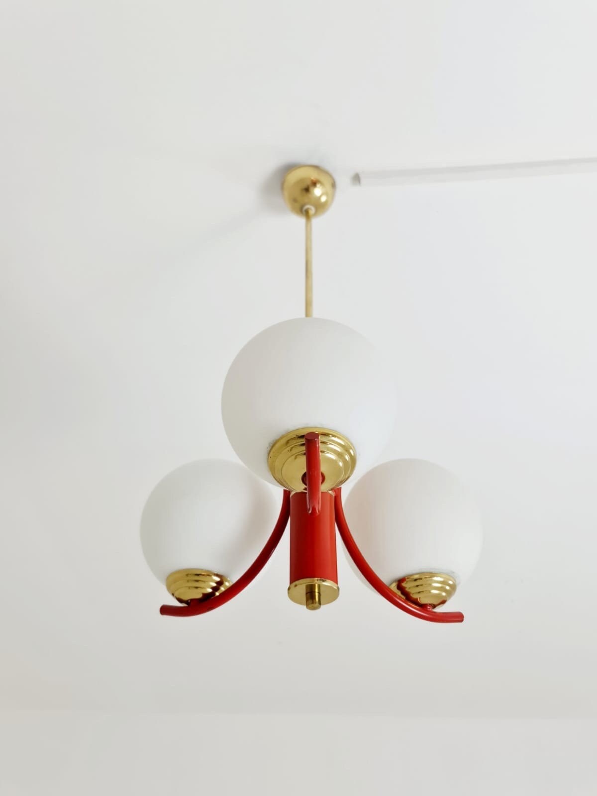 Space Age Ceiling lamp/ Pendant lamp by Richard Essig Sputnik Atom, red and white 1970s