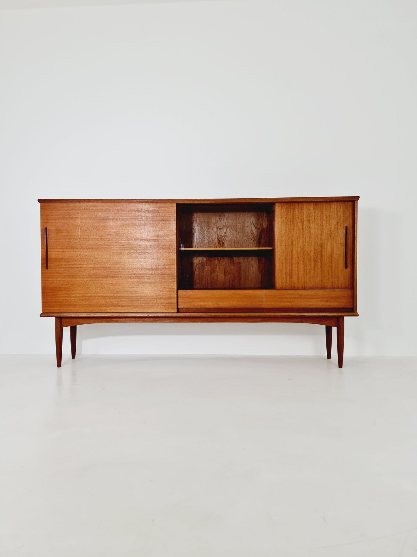 Mid Century Modern German Teak Highboard, Sideboard by Hilker, 1960s