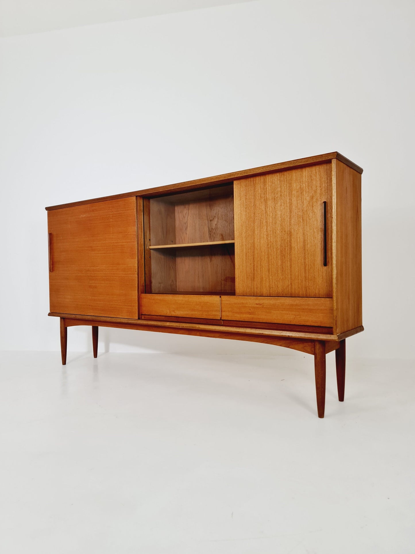 Mid Century Modern German Teak Highboard, Sideboard by Hilker, 1960s