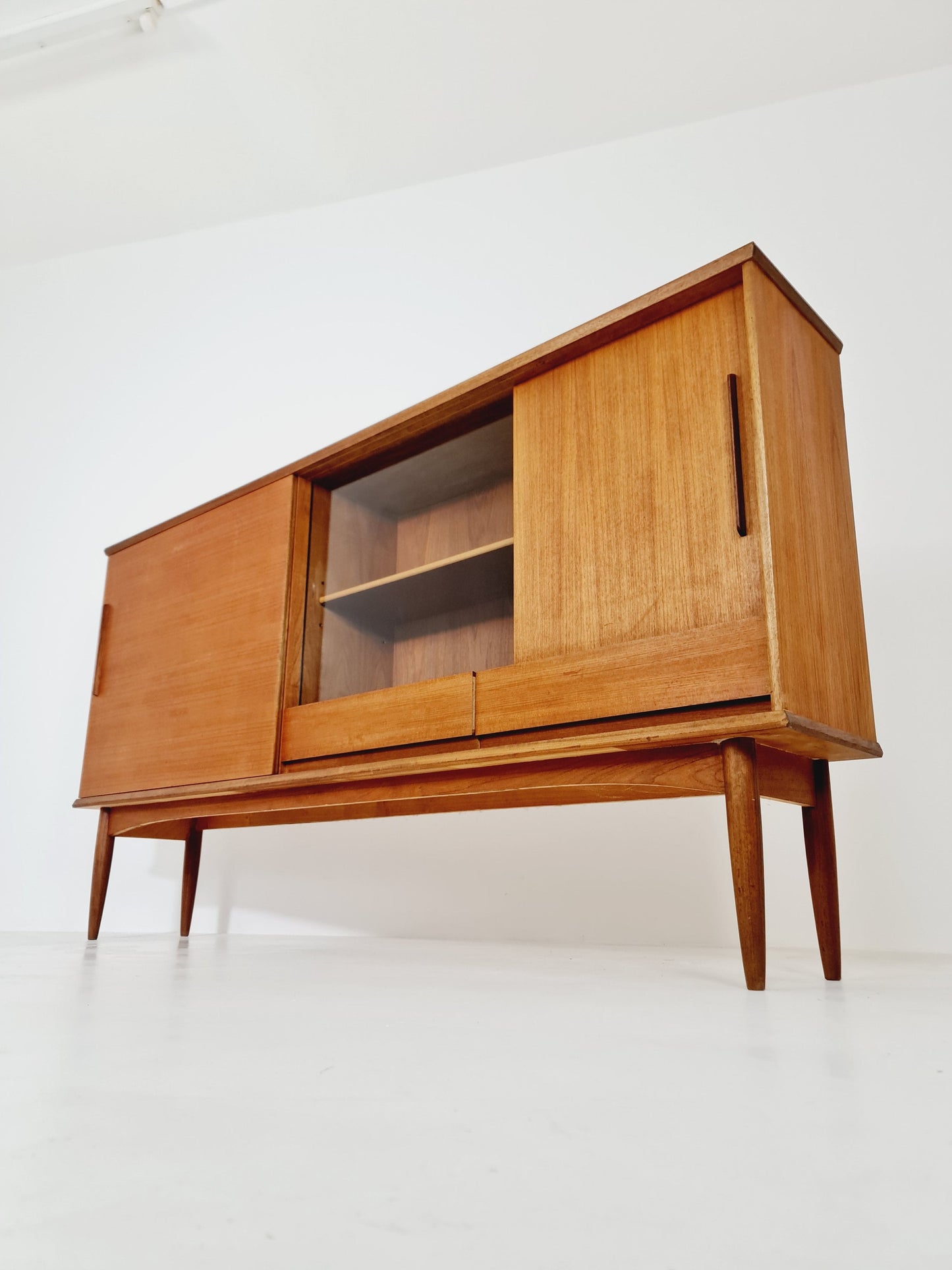 Mid Century Modern German Teak Highboard, Sideboard by Hilker, 1960s