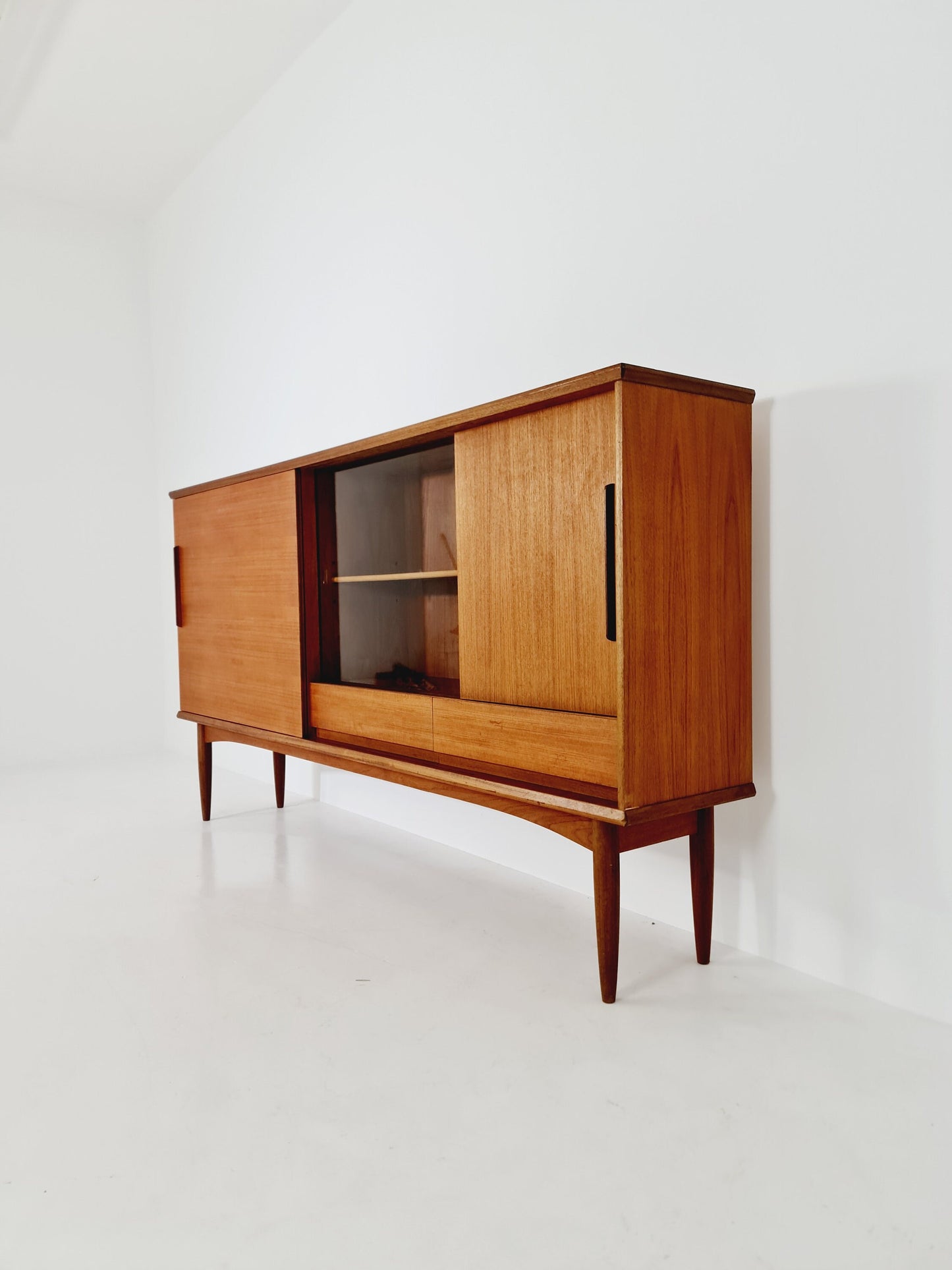 Mid Century Modern German Teak Highboard, Sideboard by Hilker, 1960s