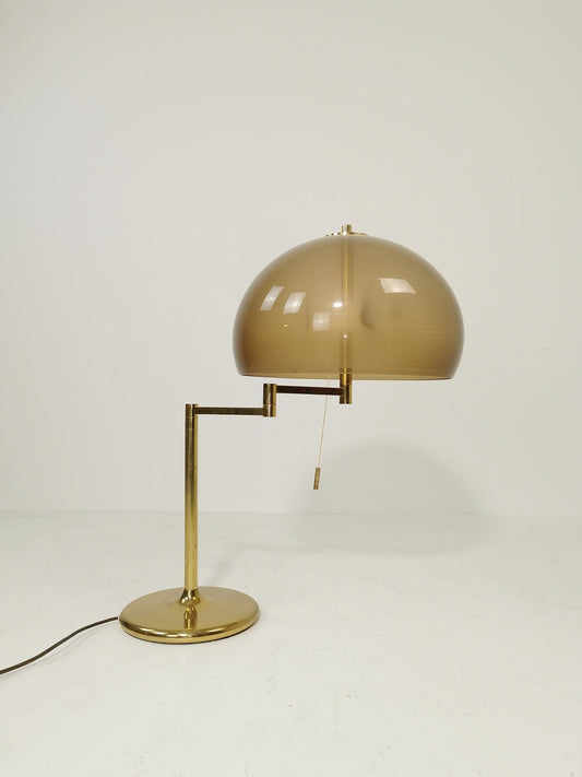 Large Mid-Century Swiss Brass Mushroom Table Lamp from Swisslamps, 1960s