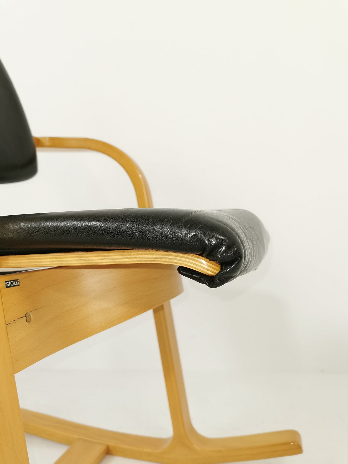 Vintage black leather rocking chair by Peter Opsvik for Stokke 1980s Norway